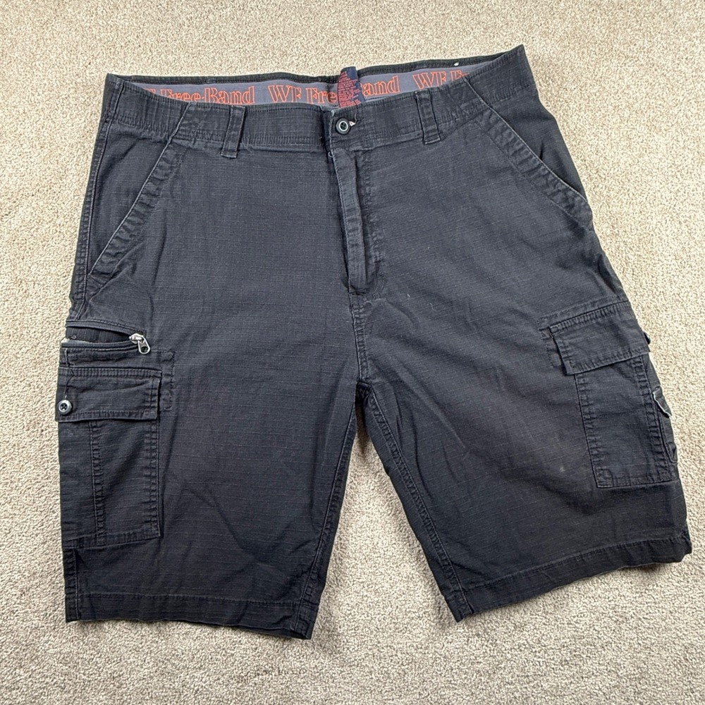 WearFirst Mens Cargo Shorts Black Ripstop Free-Band Waist Size 40 Utility Casual